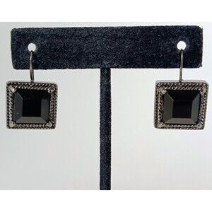 Gothcore Square Faceted Black Glass Drop Earrings 1 in